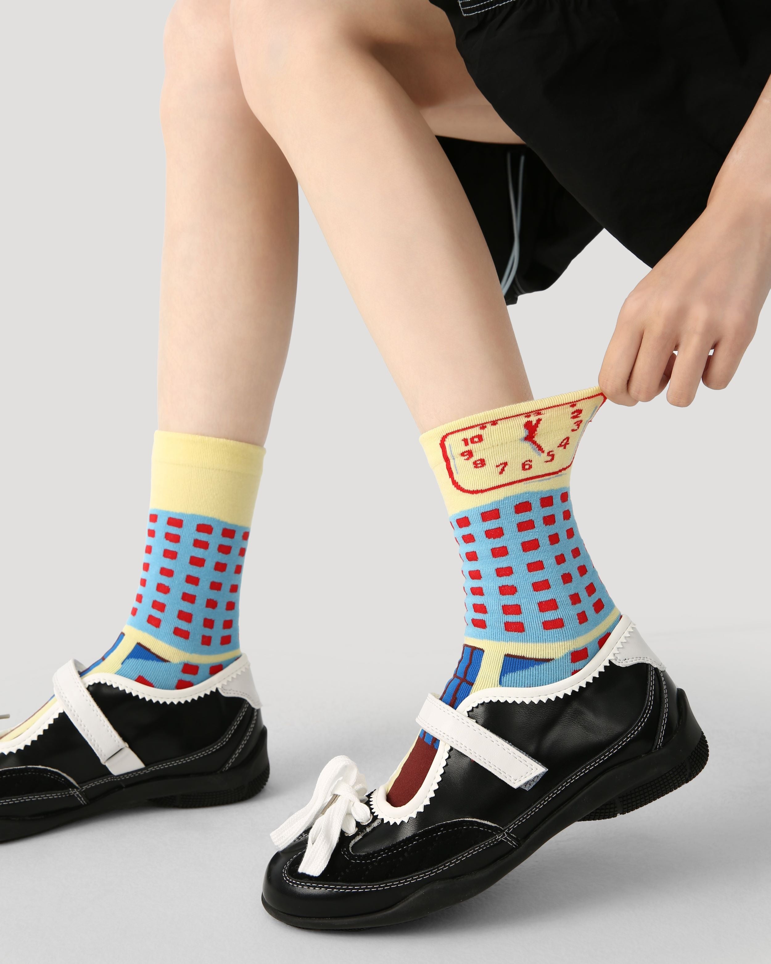 3 Pack Womens Crew Socks Coffee Time Cute Cup Clock Pattern