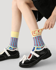 3 Pack Womens Crew Socks Coffee Time Cute Cup Clock Pattern