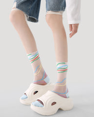 3 Pack Womens Crew Socks Colorful Scribble Dot Stripe Pattern Everyday