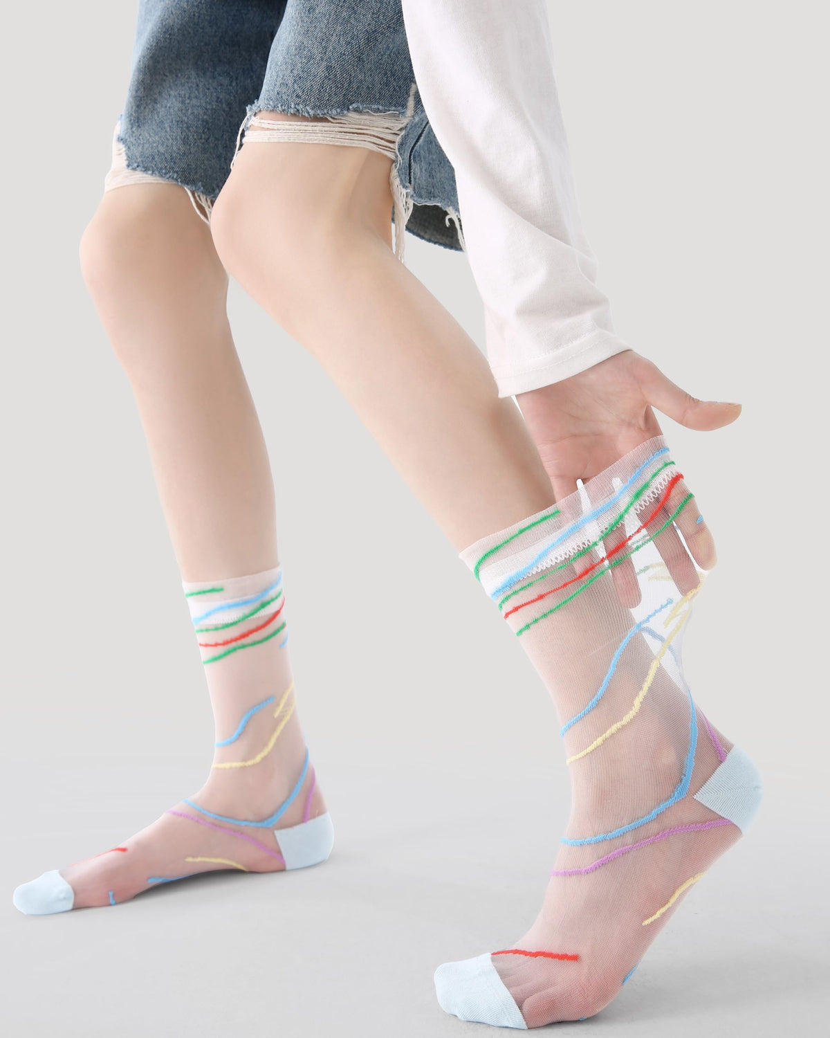 3 Pack Womens Crew Socks Colorful Scribble Dot Stripe Pattern Everyday