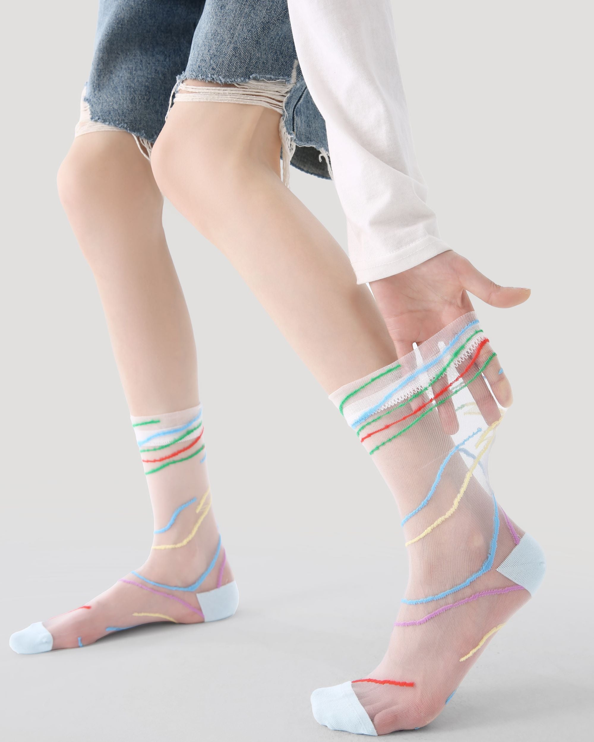 3 Pack Womens Crew Socks Colorful Scribble Dot Stripe Pattern Everyday