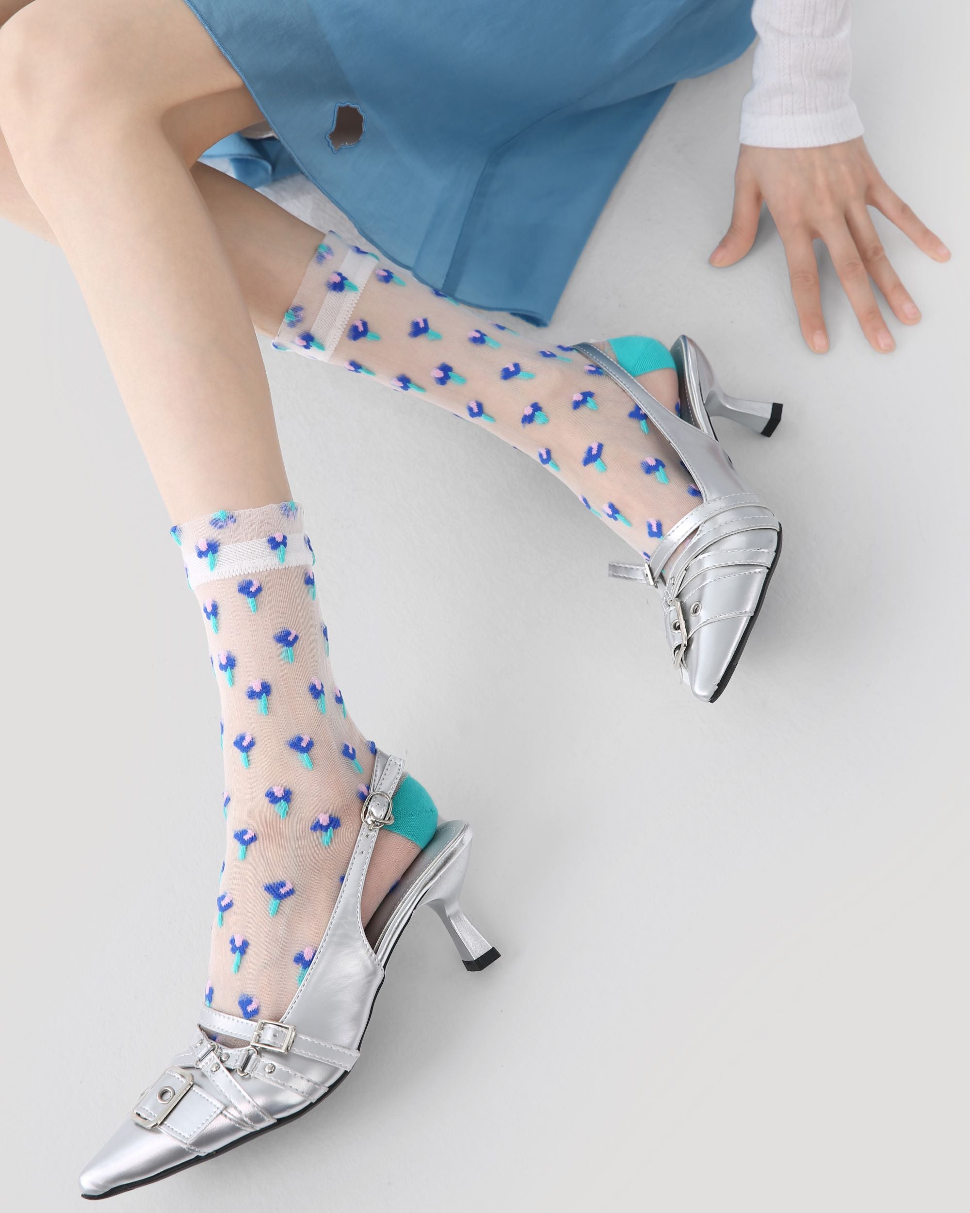 3 Pack Womens Crew Socks Colorful Stripe Floral Pattern Everyday Secondary image