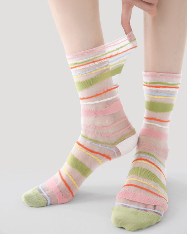 3 Pack Womens Crew Socks Colorful Stripe Floral Pattern Everyday