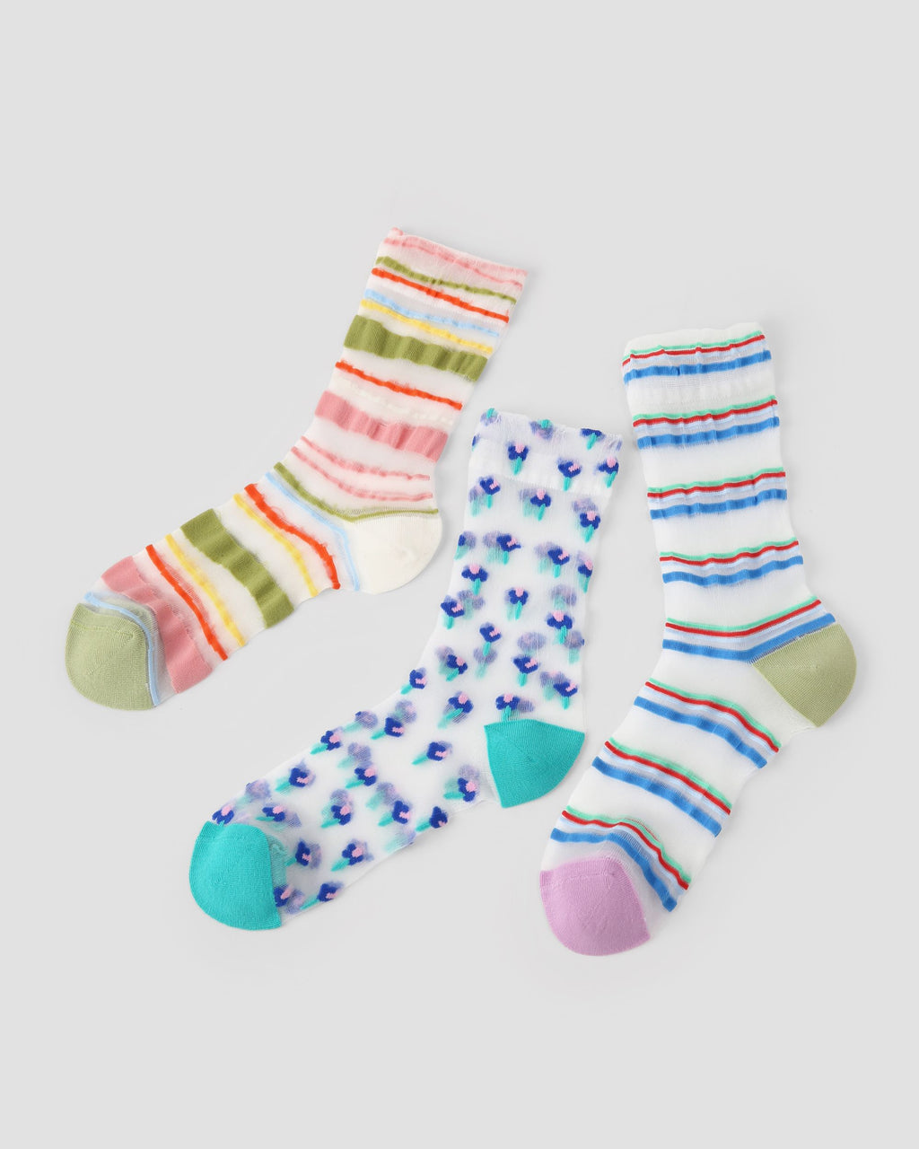 3 Pack Womens Crew Socks Colorful Stripe Floral Pattern Everyday