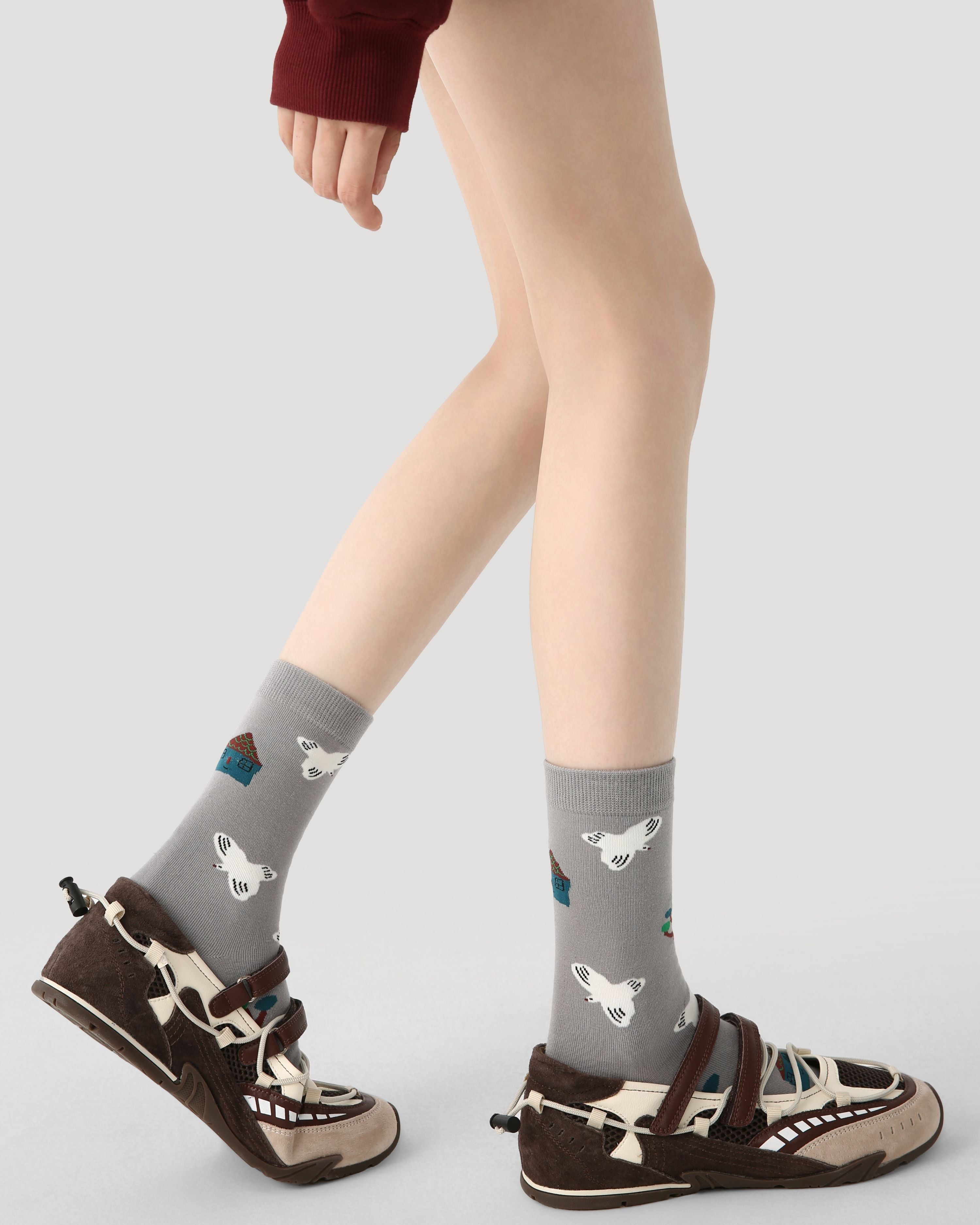 3 Pack Womens Crew Socks Drawing Dream Cottage Cute House Pattern