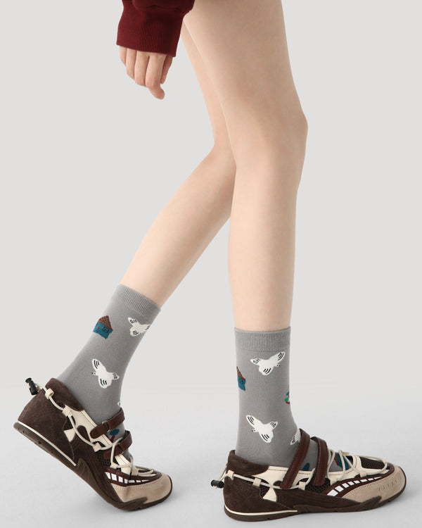 3 Pack Womens Crew Socks Drawing Dream Cottage Cute House Pattern - SWEET NANA