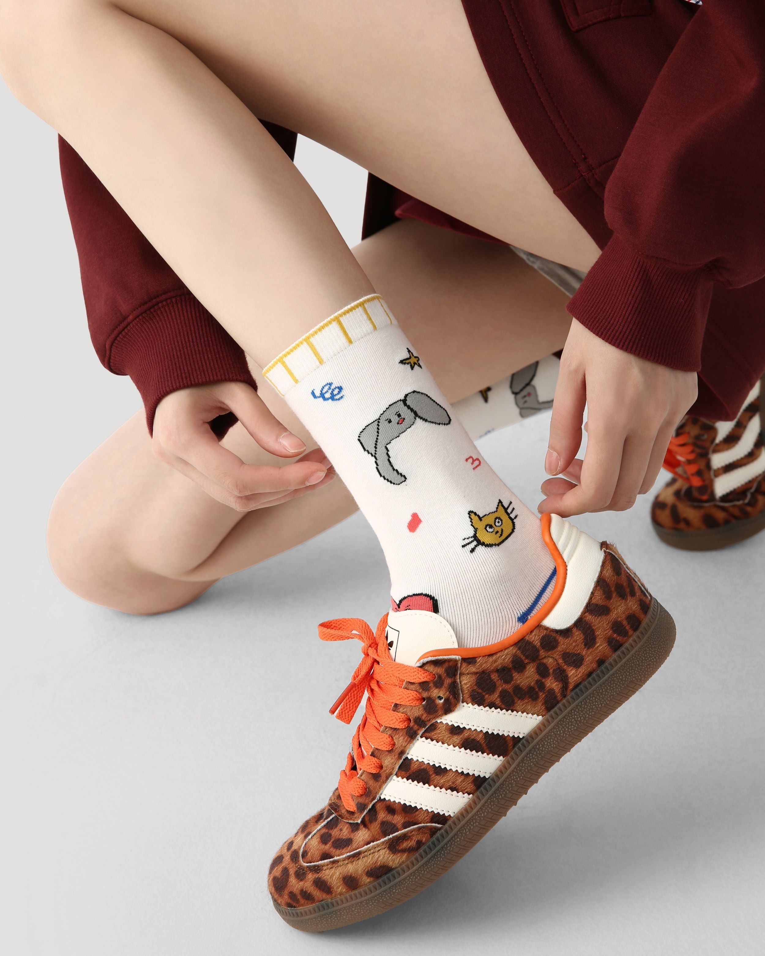 3 Pack Womens Crew Socks House Maze Cartoon Building Animal Pattern