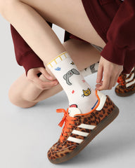 3 Pack Womens Crew Socks House Maze Cartoon Building Animal Pattern