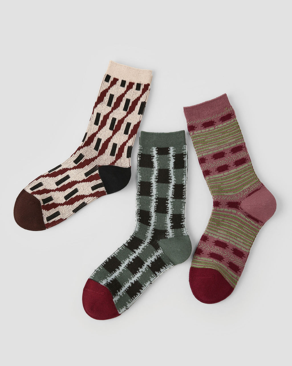 3 Pack Womens Crew Socks Matrix of Dance Geometric Pattern - SWEET NANA