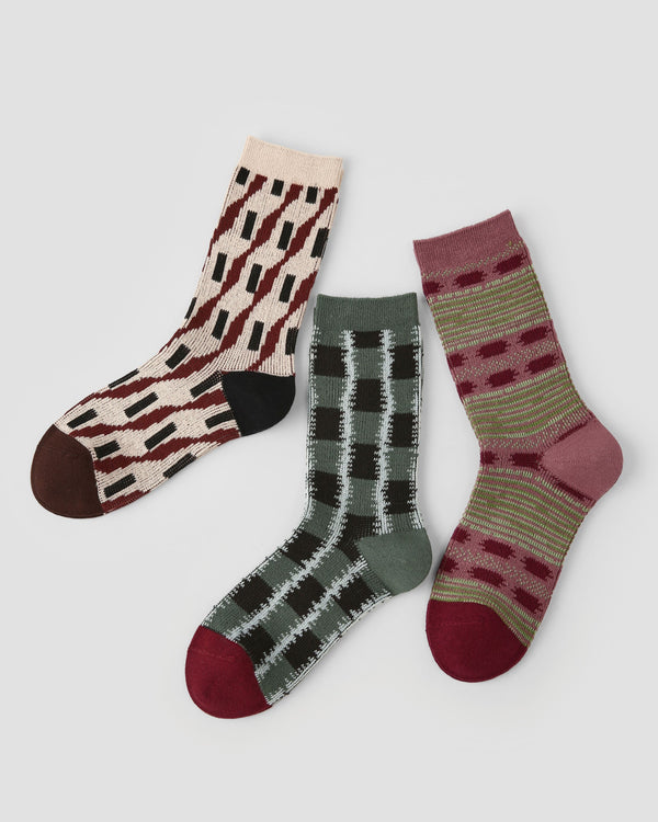 3 Pack Womens Crew Socks Matrix of Dance Geometric Pattern - SWEET NANA