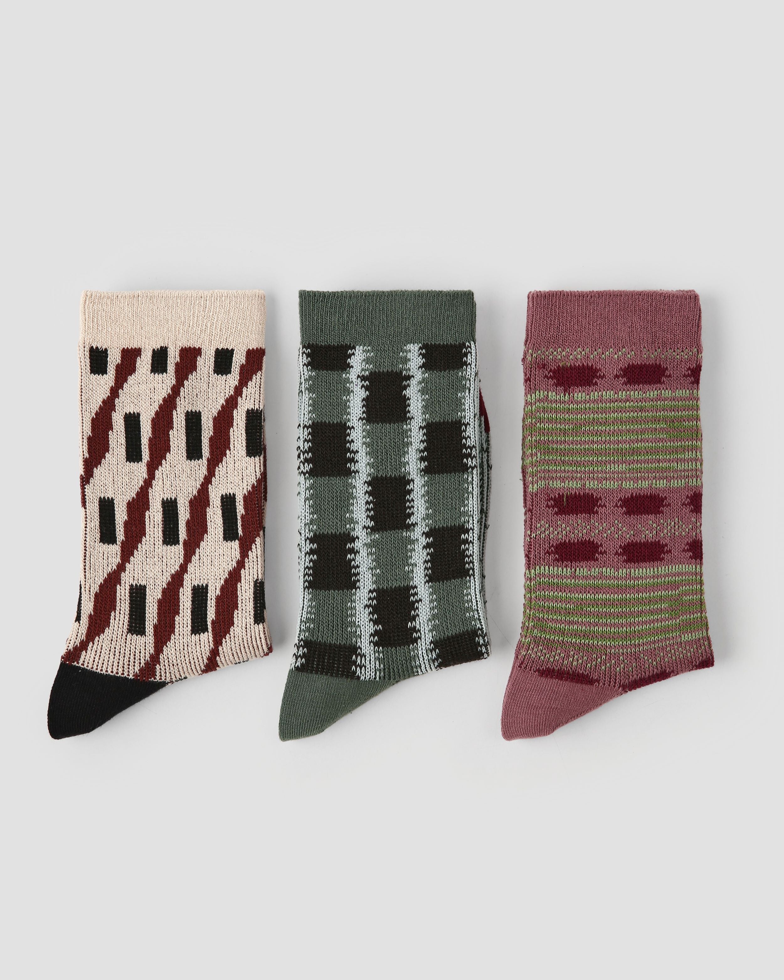 3 Pack Womens Crew Socks Matrix of Dance Geometric Pattern - SWEET NANA