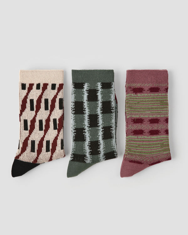 3 Pack Womens Crew Socks Matrix of Dance Geometric Pattern - SWEET NANA