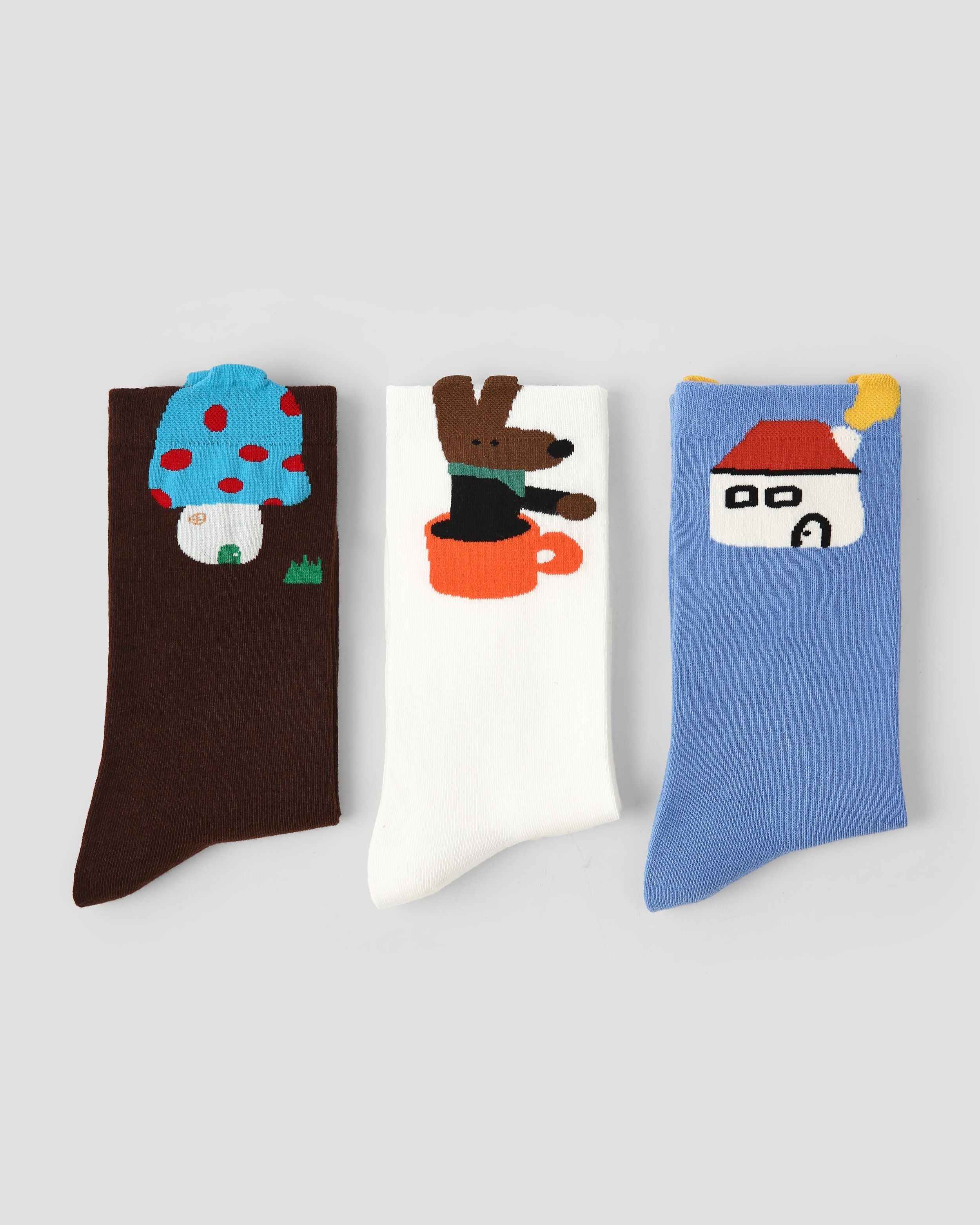 3 Pack Womens Crew Socks Maze Adventure Cute Animal House Pattern - SWEET NANA