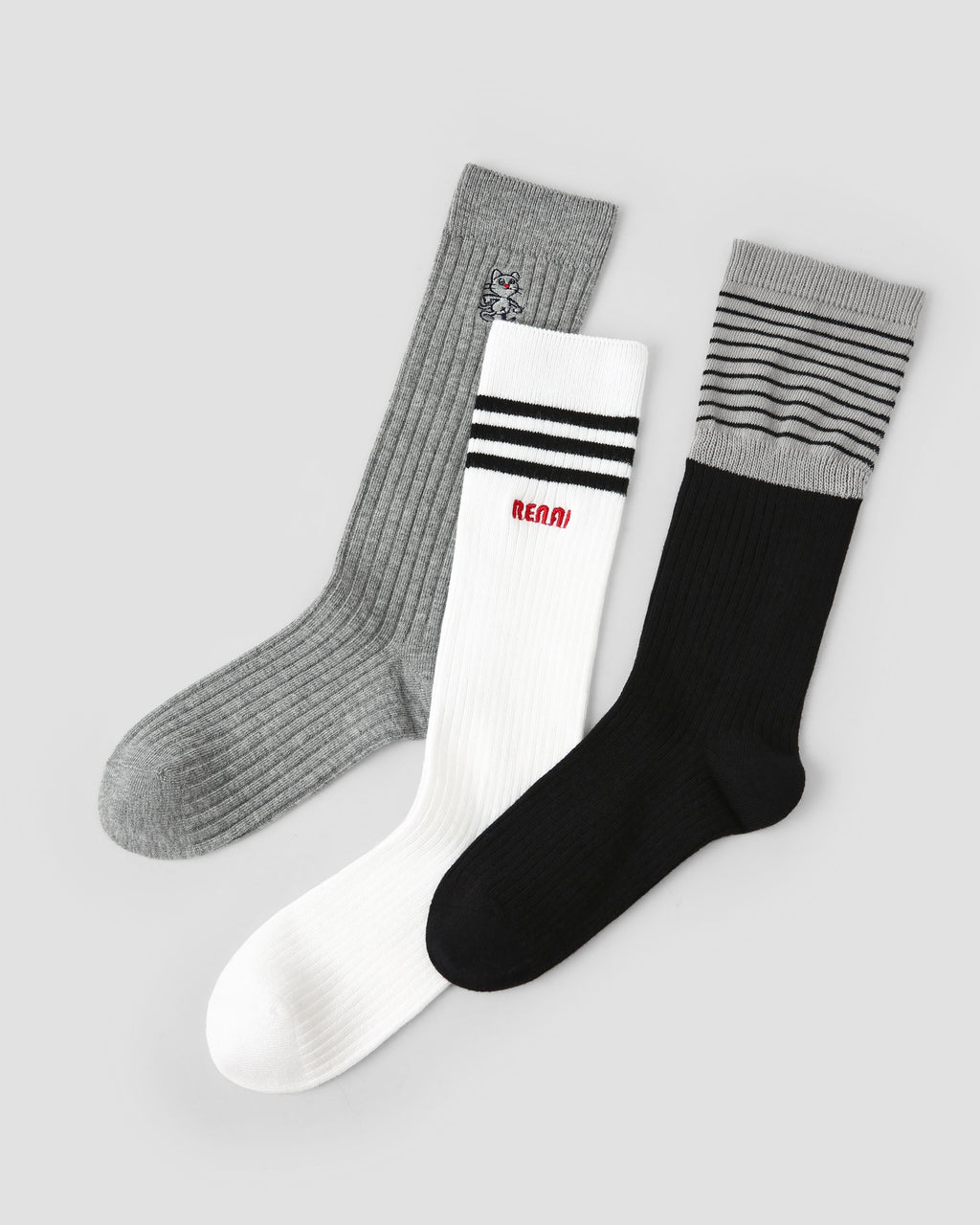 3 Pack Womens Crew Socks Order Academy Ribbed Cat Embroidered - SWEET NANA