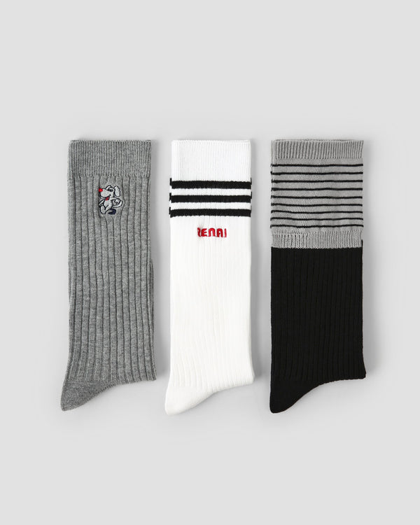 3 Pack Womens Crew Socks Order Academy Ribbed Cat Embroidered - SWEET NANA