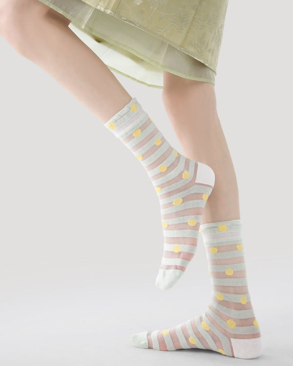 3 Pack Womens Crew Socks Pastel Floral Dot Stripe Pattern Everyday