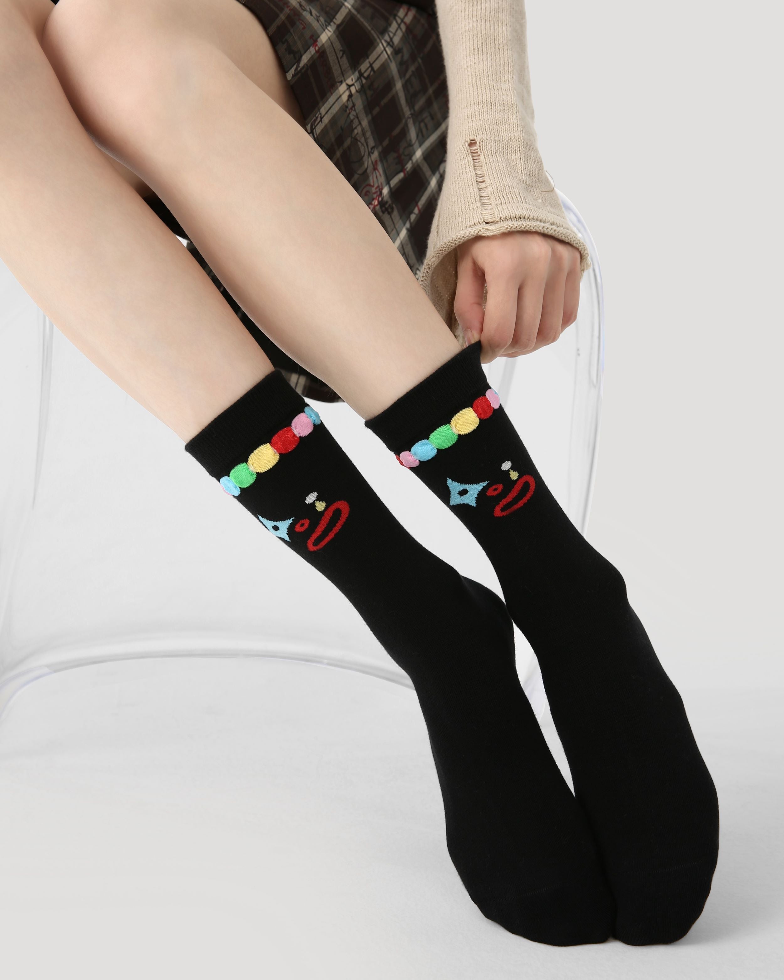 3 Pack Womens Crew Socks Rainbow Animals Cute Cartoon Pattern