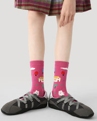 3 Pack Womens Crew Socks Rainbow Animals Cute Cartoon Pattern