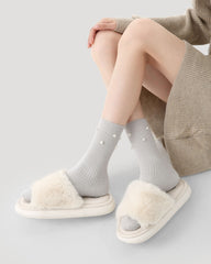 3 Pack Womens Crew Socks Snow Domain Warm Pearl Bow Fuzzy