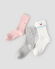 3 Pack Womens Crew Socks Snow Domain Warm Pearl Bow Fuzzy