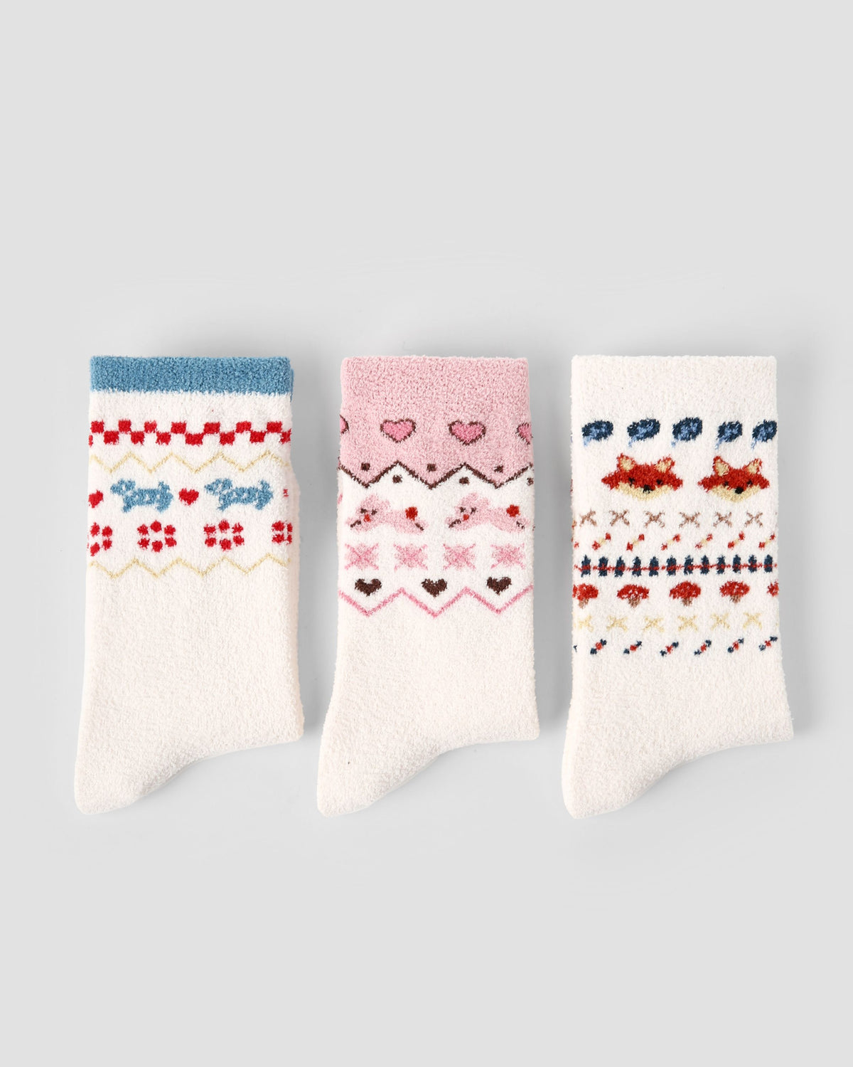 3 Pack Womens Crew Socks Snow Realm Fairy Tale Bow Heart Fuzzy
