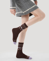 3 Pack Womens Crew Socks Snowy Children's Painting Nordic Animal Fuzzy