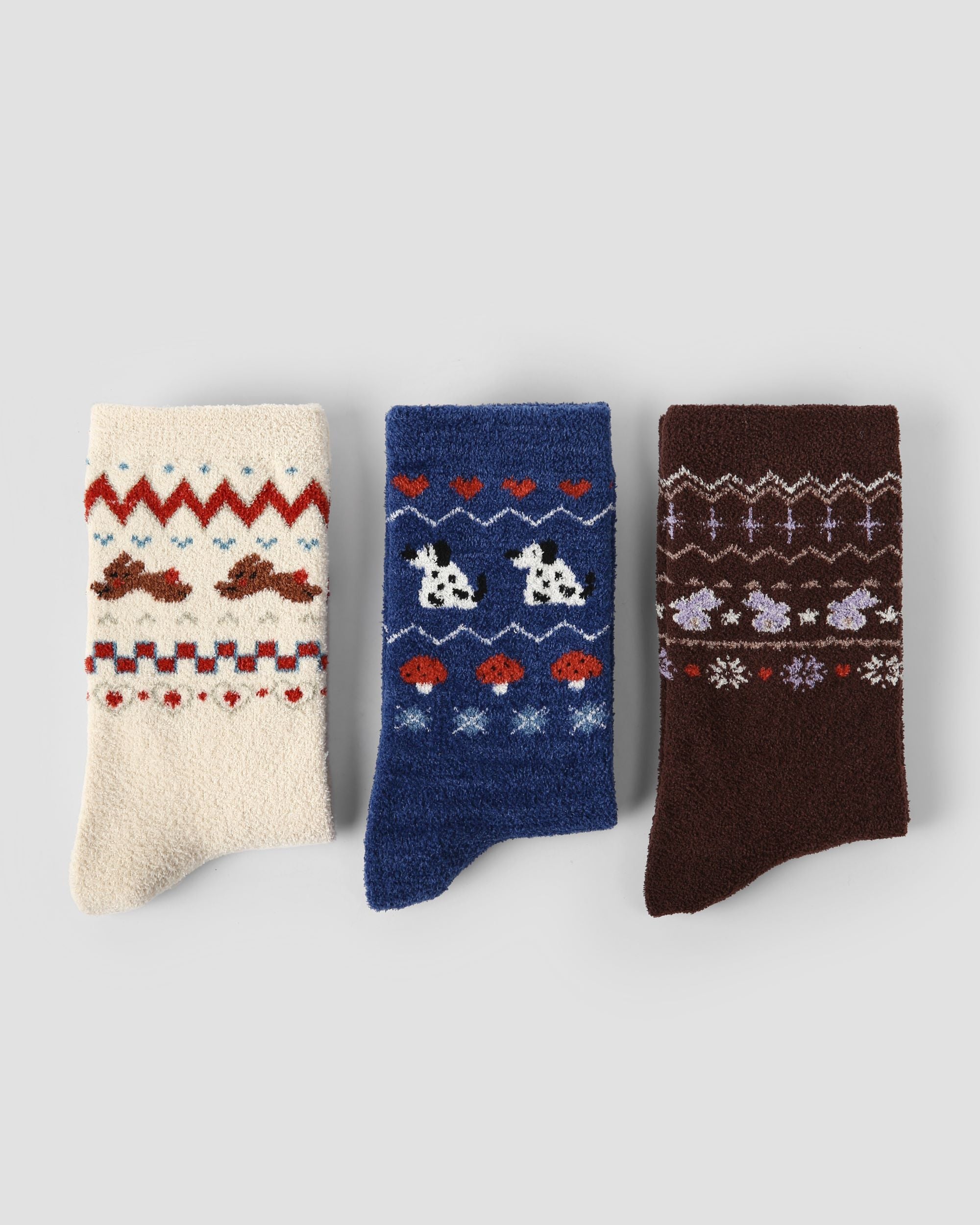 3 Pack Womens Crew Socks Snowy Children's Painting Nordic Animal Fuzzy