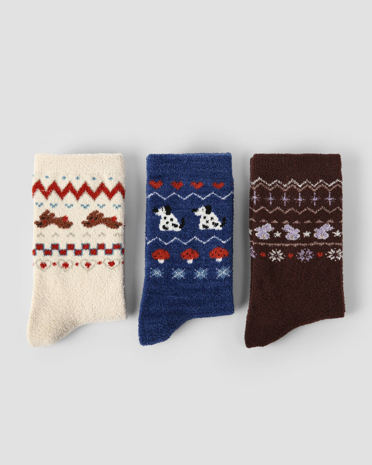 3 Pack Womens Crew Socks Snowy Children's Painting Nordic Animal Fuzzy