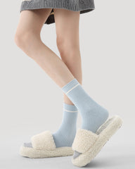 3 Pack Womens Crew Socks Sunny Blue Puff Bow Polka Dot