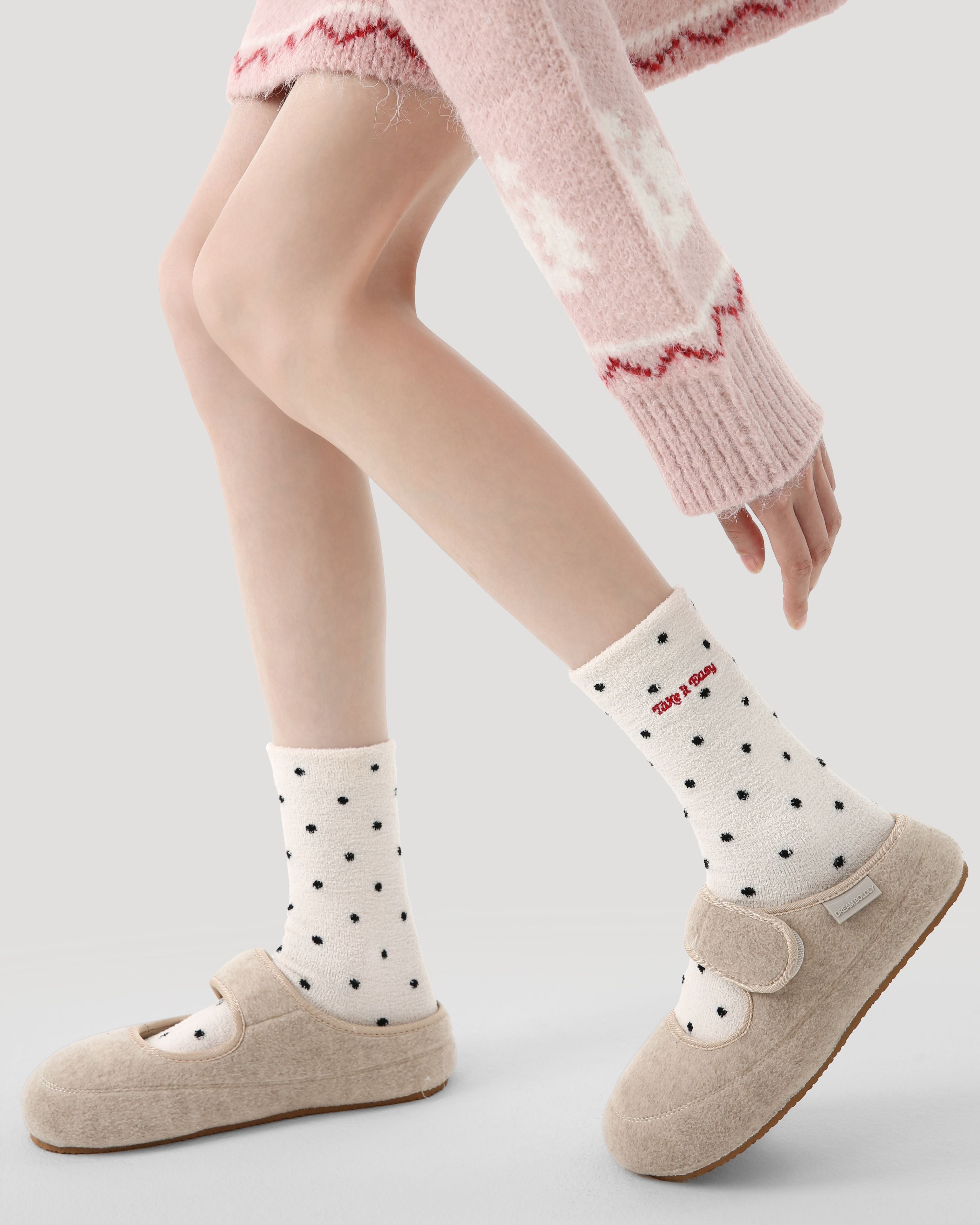 3 Pack Womens Crew Socks Sunny Blue Puff Bow Polka Dot