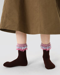 Sweetnana Children's Socks for Autumn and Winter, Tassels, Raw Edges Design, Personalized, Sweet and Cool Style, Thick, Warm, Cotton Mid-calf Socks.