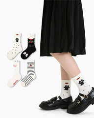 4組合 可愛貓咪系列 兒童女孩中筒襪 棉質可愛襪子