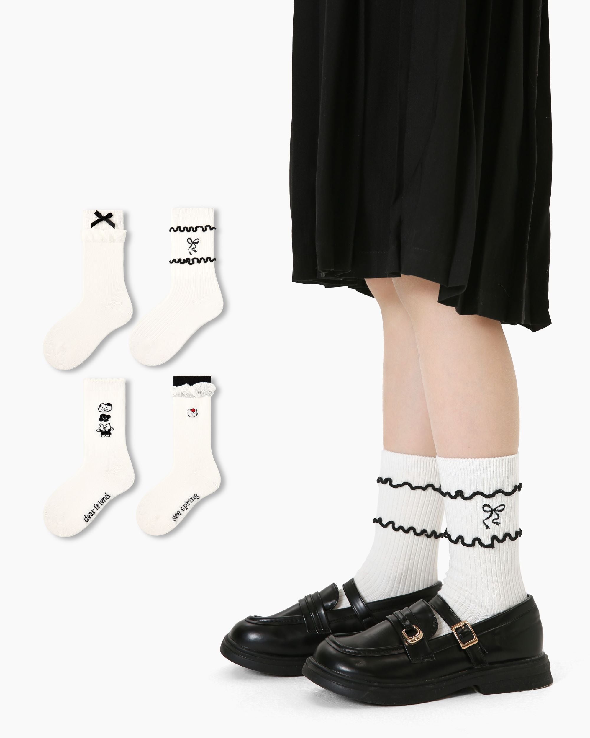 4-Pack Simple Bunny Series Kids Socks Crew Cute Girls Socks - SWEET NANA Main image