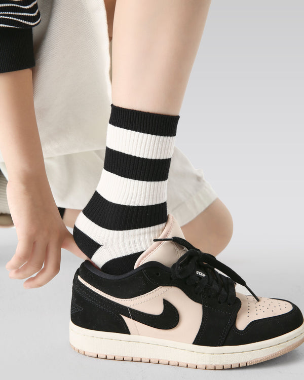 4 Pack Kids Crew Socks Black White Holiday Striped Pattern - SWEET NANA