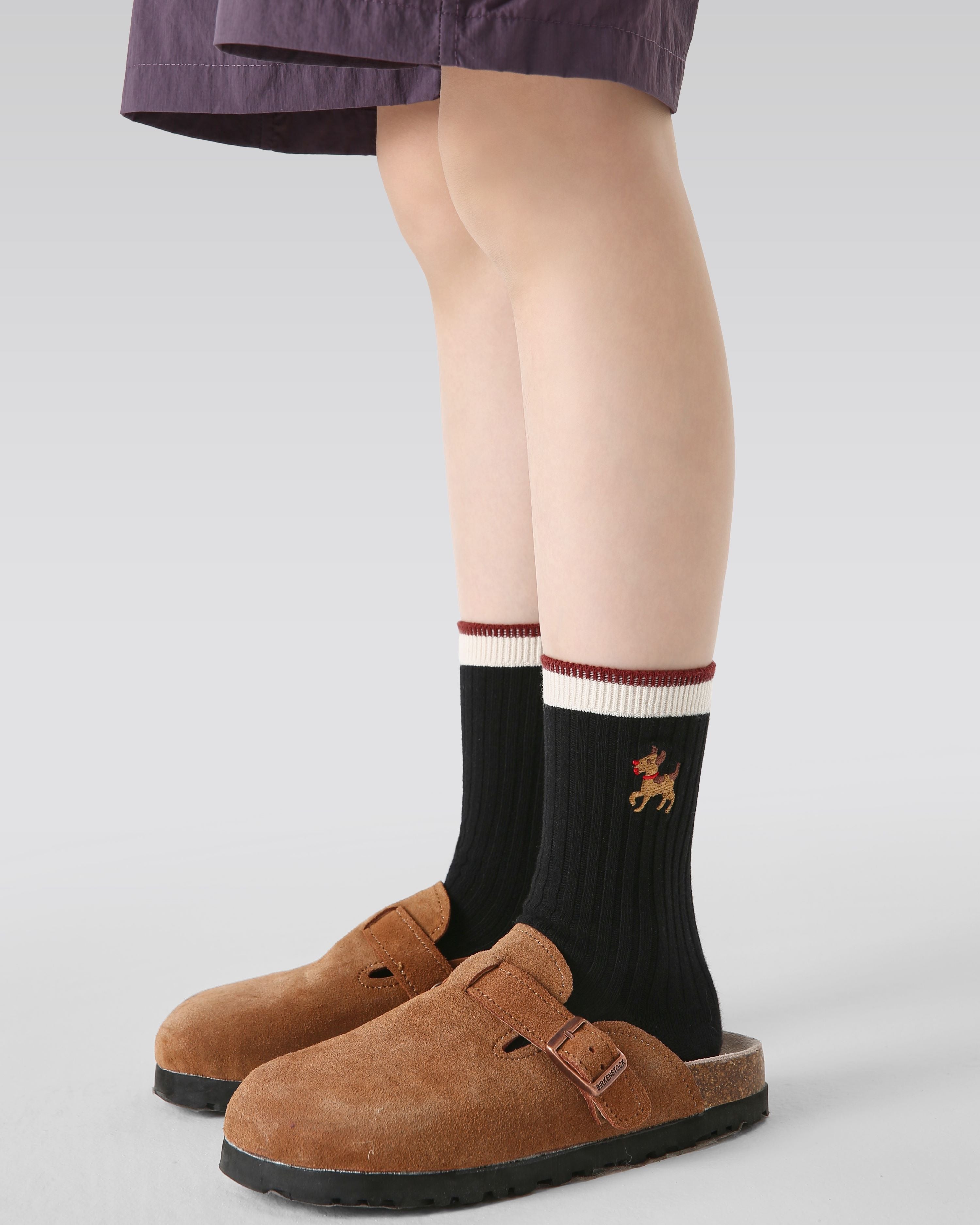 4 Pack Kids Crew Socks Brown Gray Long Dog Cute Animal Pattern