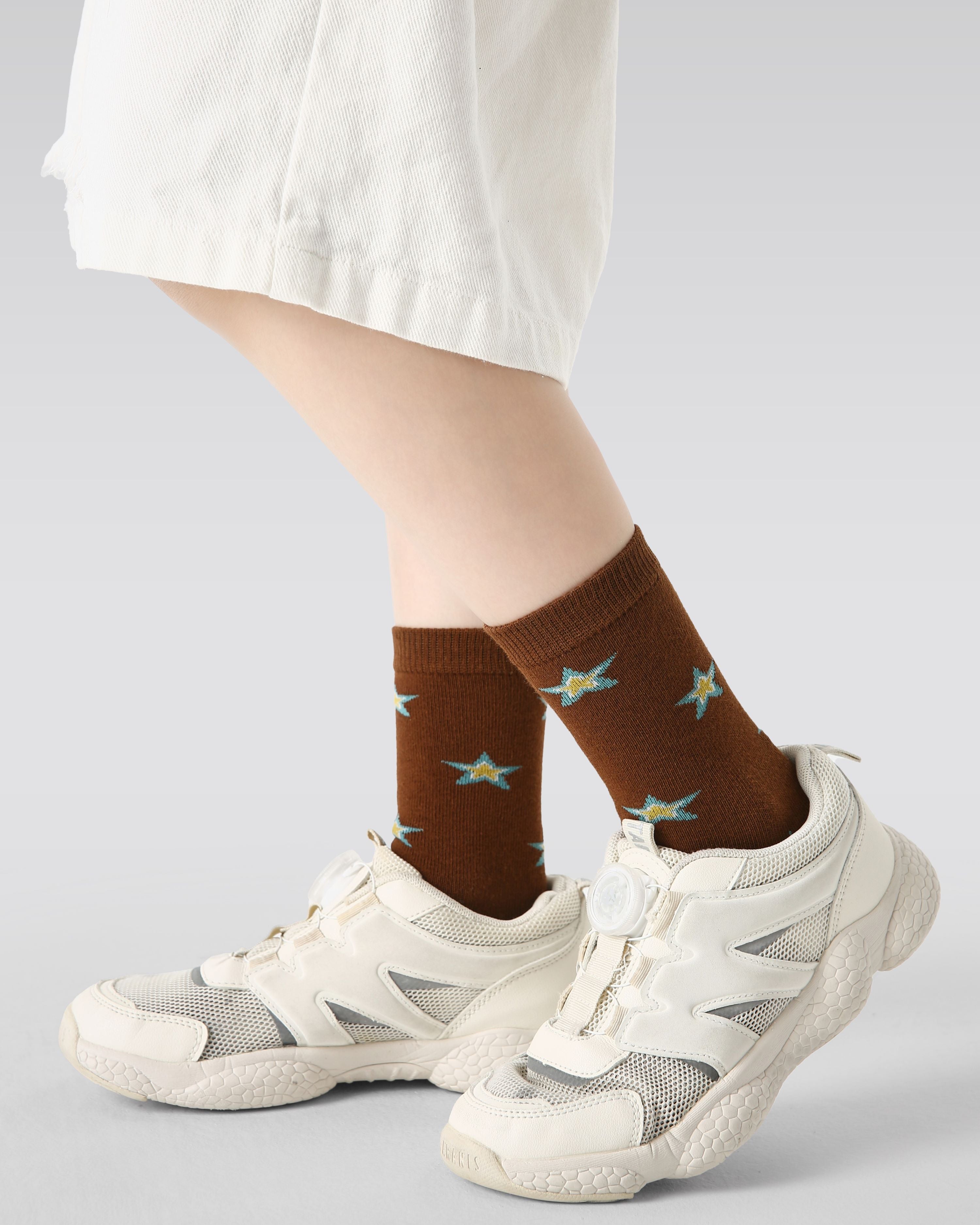 4 Pack Kids Crew Socks Brown Gray Long Dog Cute Animal Pattern