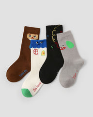 4 Pack Kids Crew Socks Building Block Doll Cute Cartoon Pattern