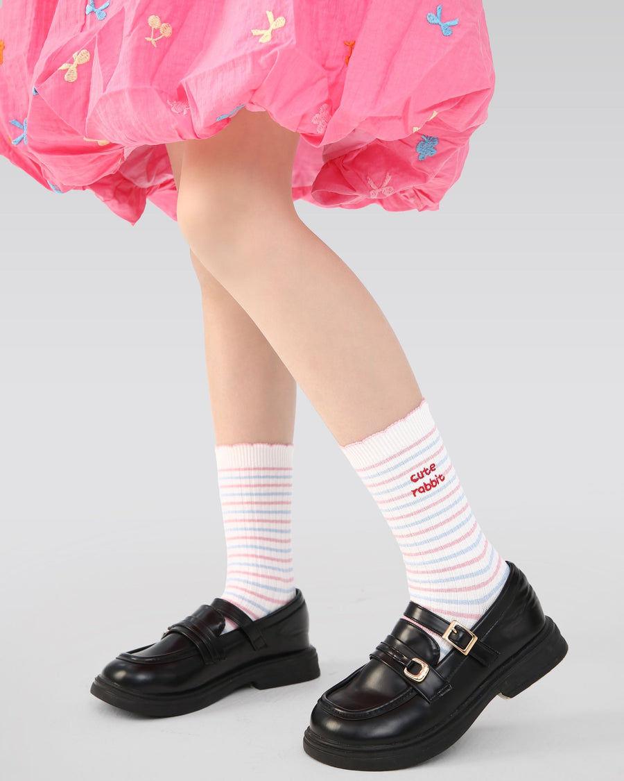 4 Pack Kids Crew  Socks Pearl Bunny Pearl Bow Stripe Rabbit Pattern - SWEET NANA