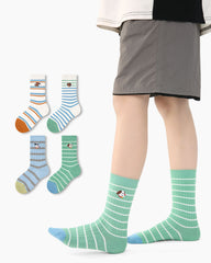 4 Pack Kids Crew Socks Puppy Planet Stripe Cute Dog Pattern Playful Socks