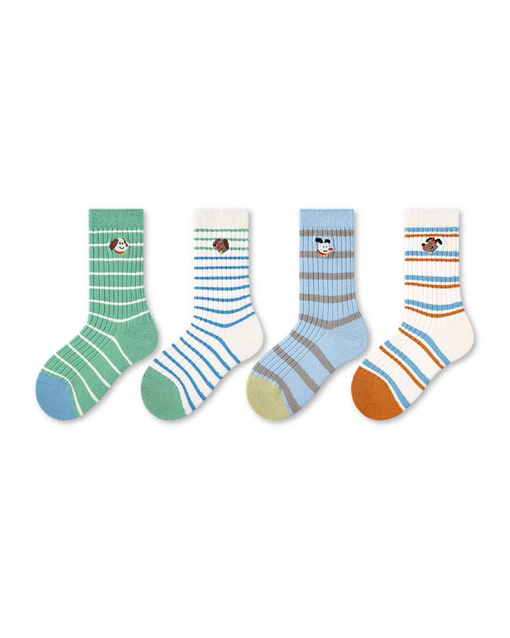 4 Pack Kids Crew Socks Puppy Planet Stripe Cute Dog Pattern Playful Socks - SWEET NANA