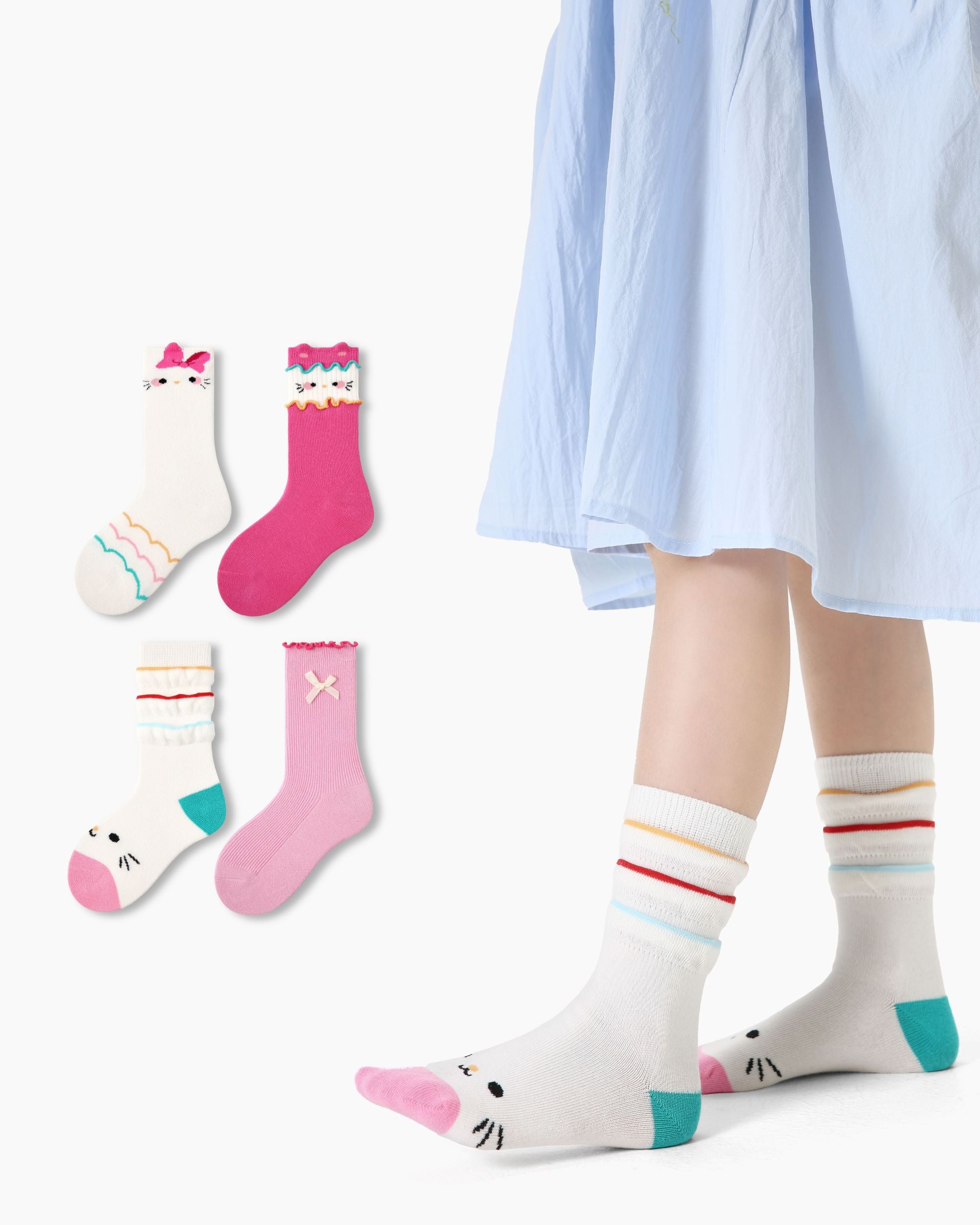 4 Pack Sweet Cats Series Kids Socks Cartoon Cute Combed Cotton - SWEET NANA Main image