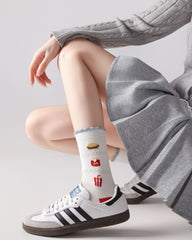 4 Pack Womens Crew Socks Cartoon Sausage Dog Burger Cute Knit