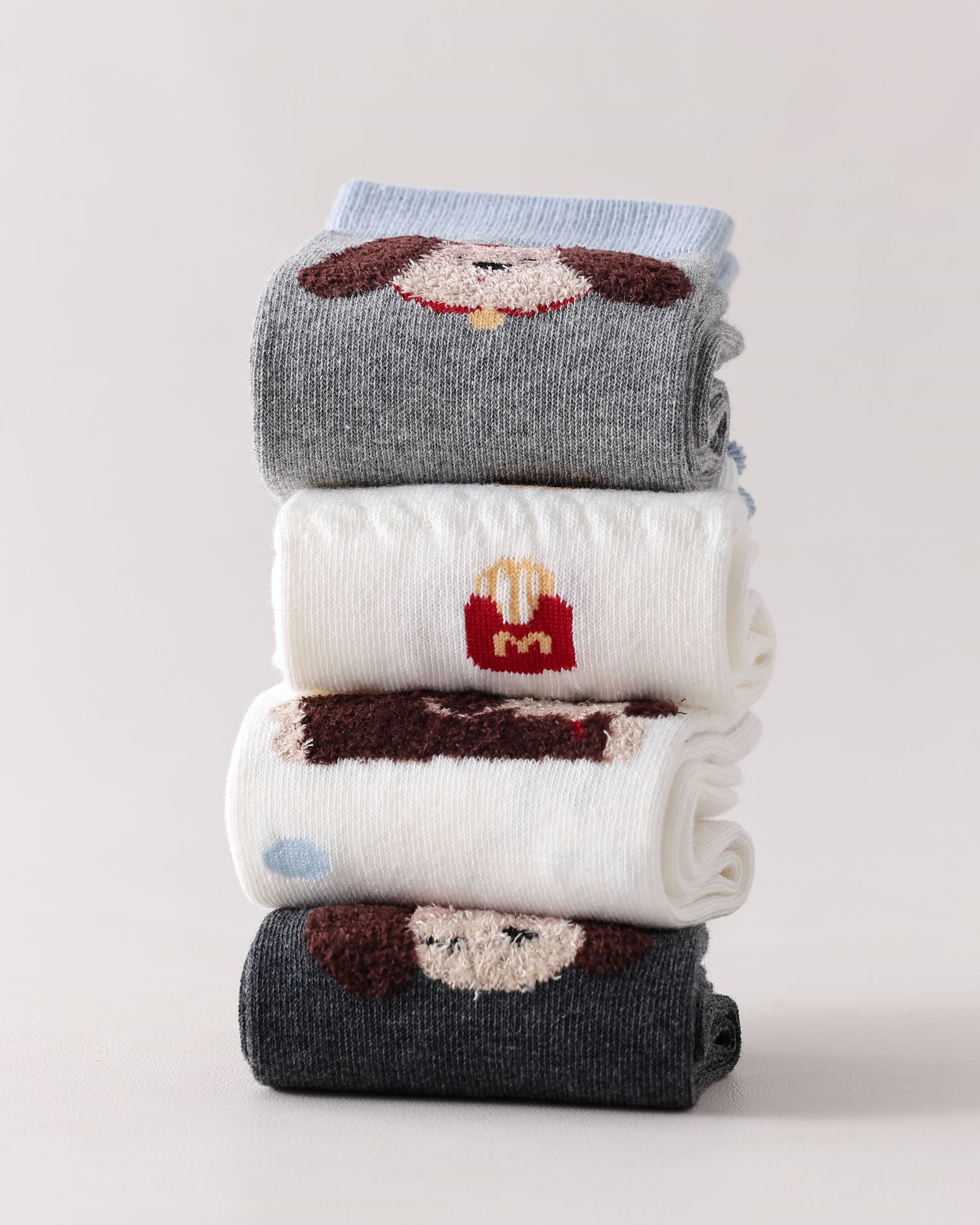 4 Pack Womens Crew Socks Cartoon Sausage Dog Burger Cute Knit