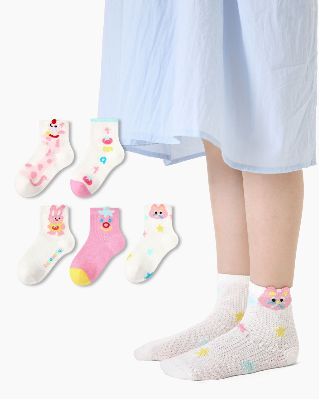 5-Pack Fleck Bunny Series Kids Cotton Socks Ankle Socks Thin Breathable - SWEET NANA