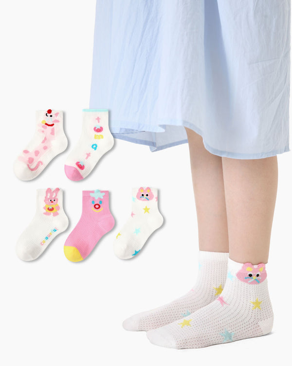 5-Pack Fleck Bunny Series Kids Cotton Socks Ankle Socks Thin Breathable - SWEET NANA