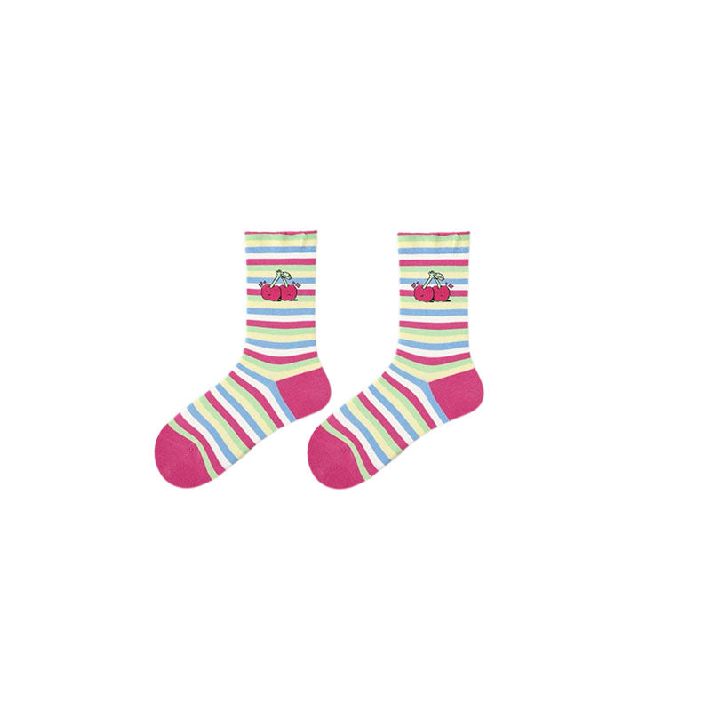 5-Pack Women's Cotton Crew Socks Flower Sea Series Colorful Cute
