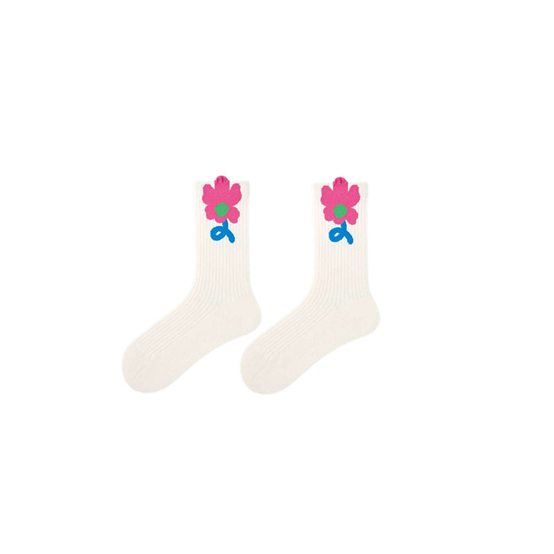 5-Pack Women's Cotton Crew Socks Flower Sea Series Colorful Cute