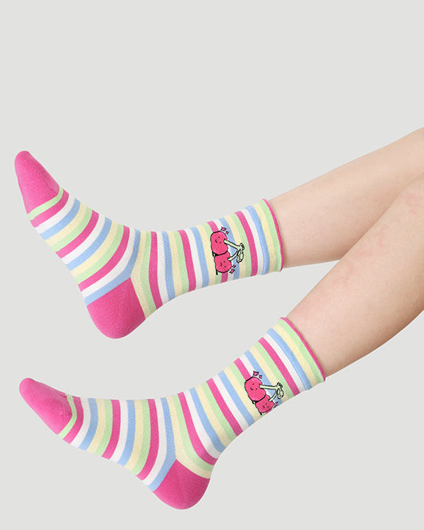 5-Pack Women's Cotton Crew Socks Flower Sea Series Colorful Cute