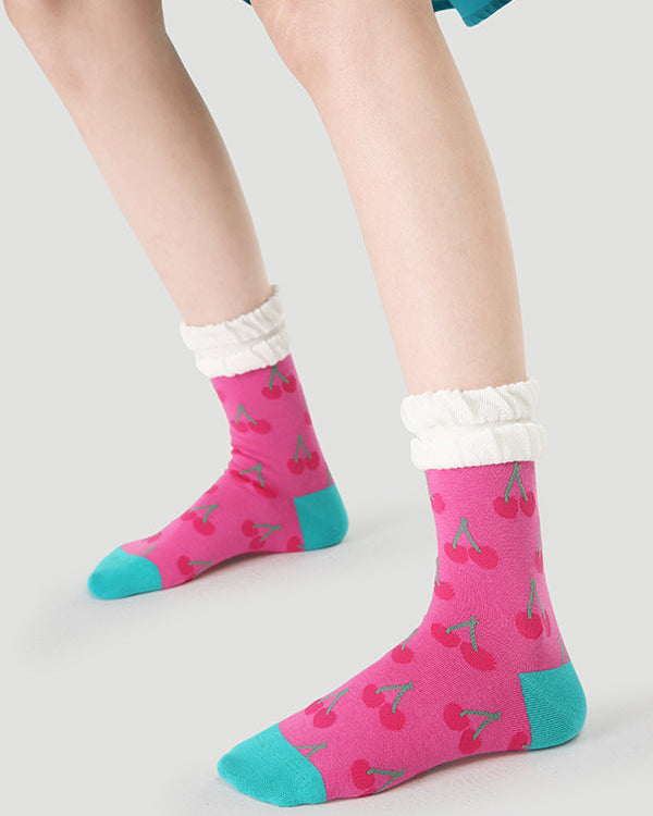 5-Pack Women's Cotton Crew Socks Flower Sea Series Colorful Cute