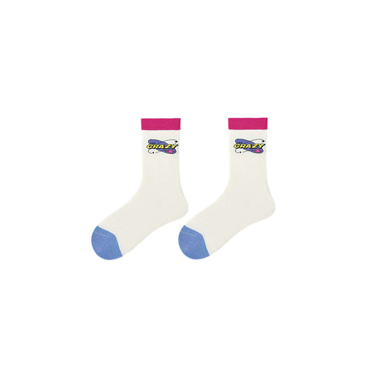 5-Pack Women's Cotton Crew Socks Flower Sea Series Colorful Cute